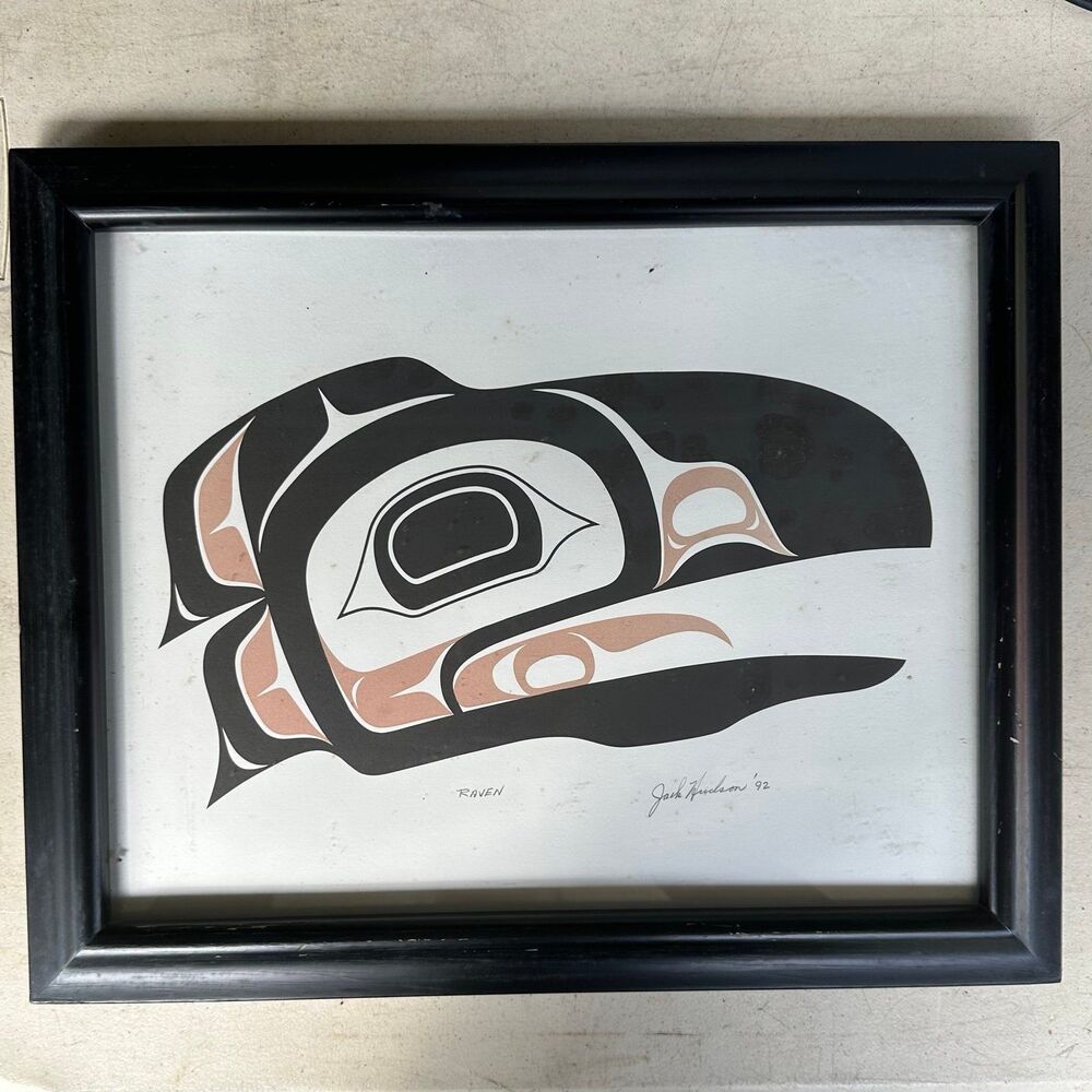 VTG Tsimshian Artist Jack Hudson Native American Raven Tribal Art Signed 1992